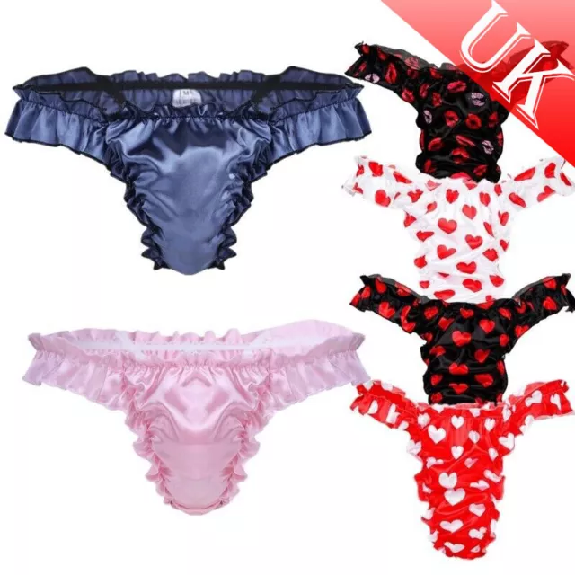 MENS CROSSDRESSER SATIN Sissy Ruffled T-Back G String Thong Briefs  Underwear £6.99 - PicClick UK