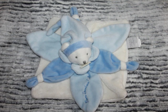 DOUDOU et COMPAGNIE OURS MON DOUDOU  COLLECTOR PLAT BLANC BLEU NEUF
