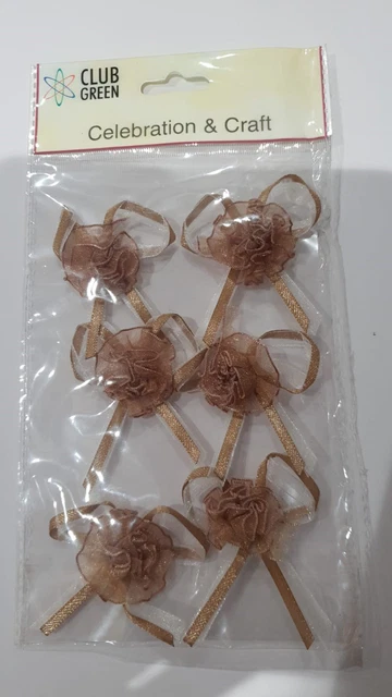 Arcos autoadhesivos marrones cinta de organza arco artesanía favor decoración BARATO