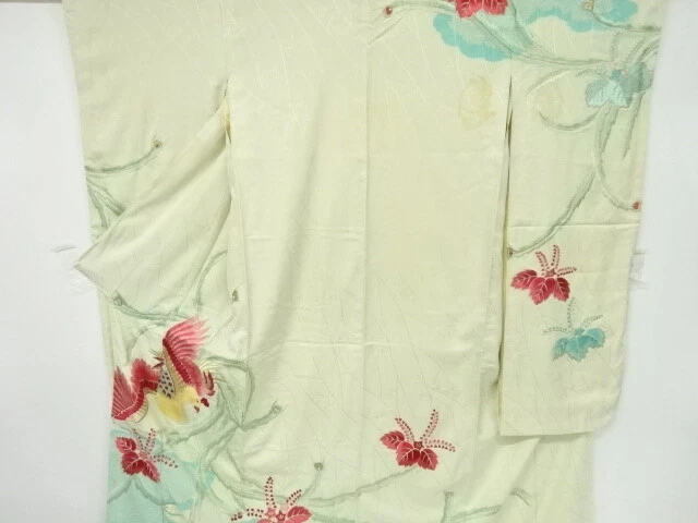 6777421: Japanese Kimono / Antique Furisode / Shibori / Embroidery / Phoenix & P