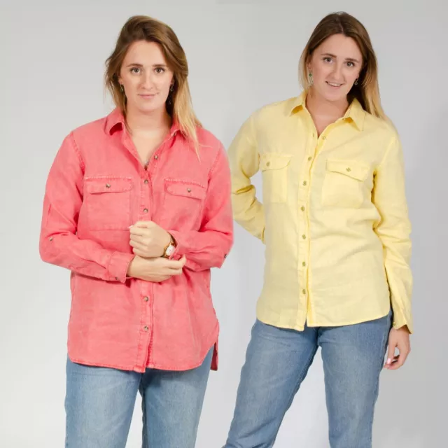 NEXT Womens Oversize Linen Shirt Curved Hem Long Sleeve Chest Pockets