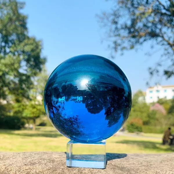 Blue Crystal Ball 100mm  Glass Lens Sphere Photography Decoration In Gift Box