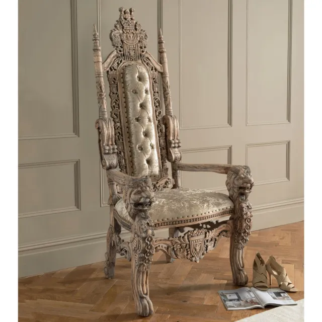 Natural Wood Antique French Style Throne Chair