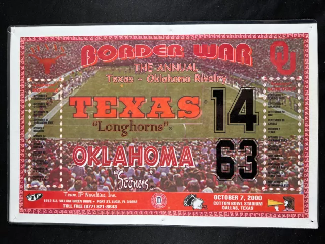 2000 Oklahoma Sooners 63 Texas Longhorns 14 Final Score Commemorative 11x17 Sign