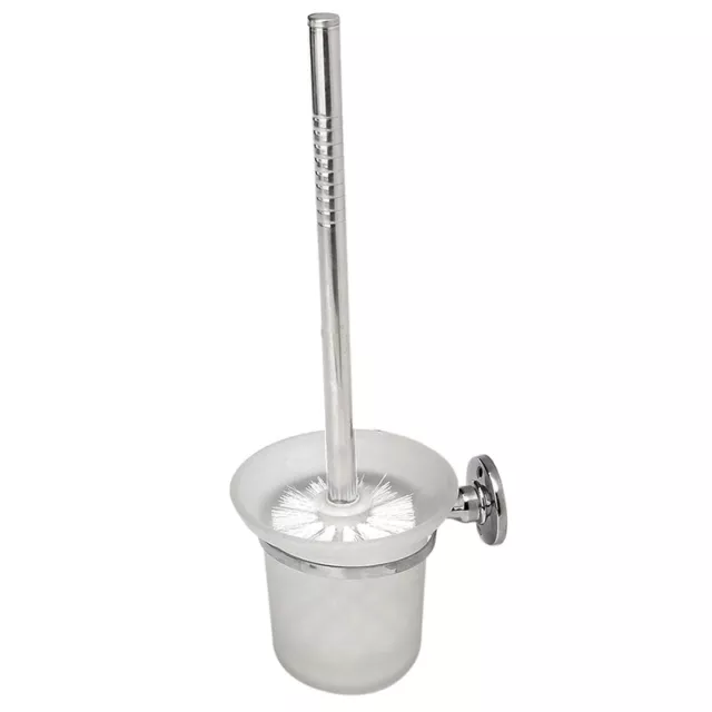 Chrome Round Wall Mounted Toilet Brush and Frosted Glass Toilet Brush7326