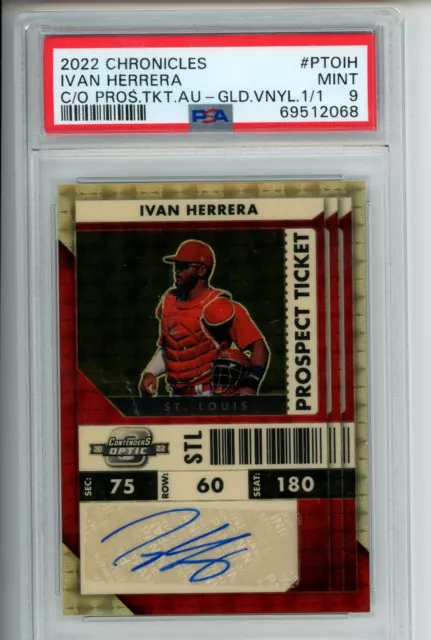 2022 Contenders Optic IVAN HERRERA #IH Prospect Ticket Auto Gold Vinyl 1/1 PSA 9