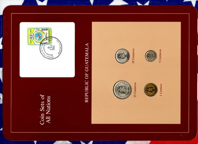 Coin Sets of All Nations Guatemala w/card UNC 1,5,10,25 Centavos 1987