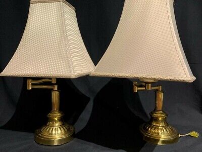 Pair Swing arm Brass Table Lamp Desk office lamp Vintage brown trim c 513
