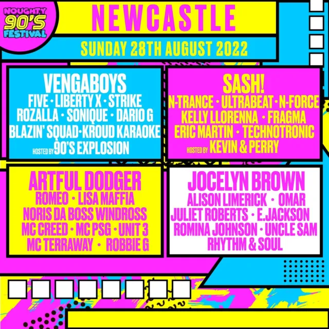 💖2 X Noughty 90's Festival Tickets For Newcastle On Sunday 28th August 2022 🎉