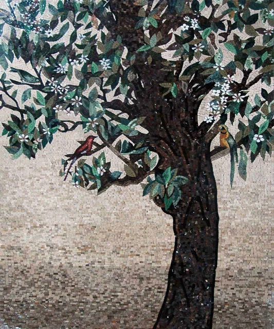 Tree of Life Stone Tile Mosaic Wall Art Mural Flowers And Trees Mosaic Tile