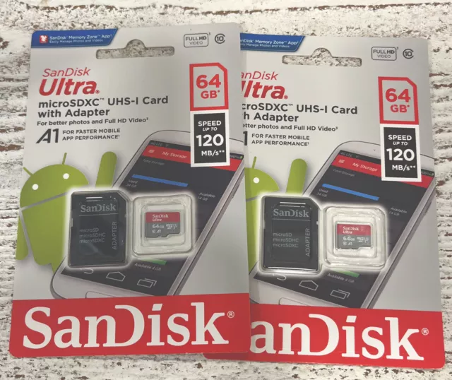 SanDisk ULTRA micro SD Karte A 64GB A1 Speicherkarte 2 Stück NEU 128GB