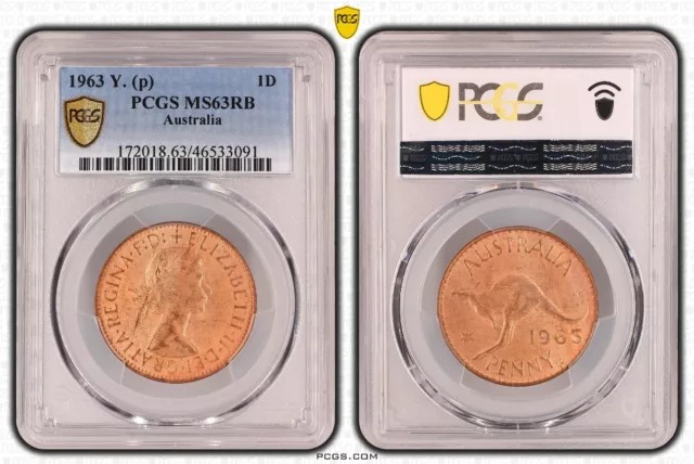 1963 Y. (p) Penny 1d Australia PCGS MS63RB CHOICE UNC #3789