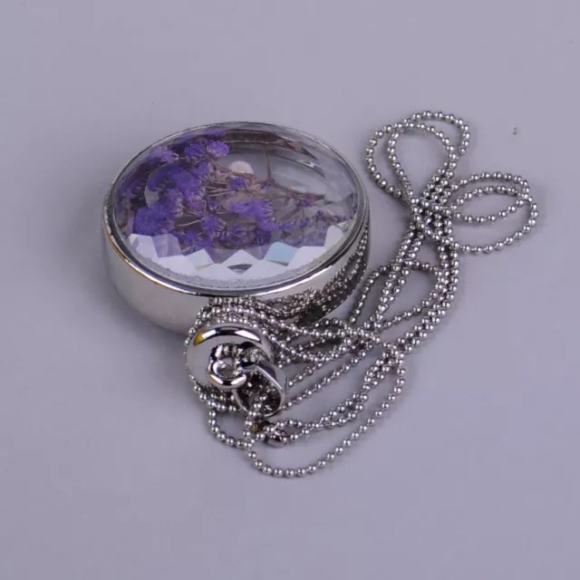 Natural Dried Lavender Flower Round Perfume Bottle Pendant Locket Necklace vt