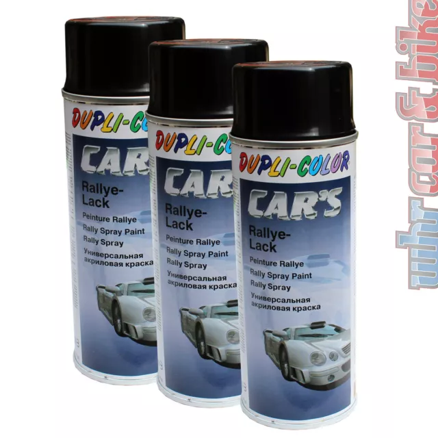 3 latas Dupli-Color Rallye pintura 400 ml negro brillante Car's Acryl Spray