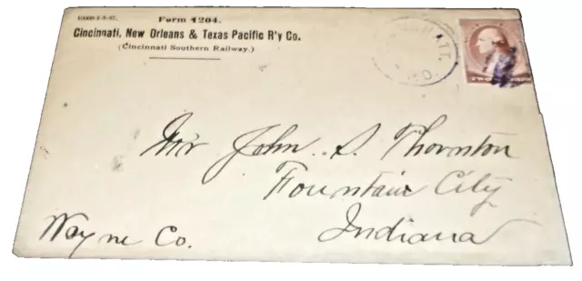 1888 Cincinnati New Orleans & Texas Pacific Used Company Envelope Rpo Cancel