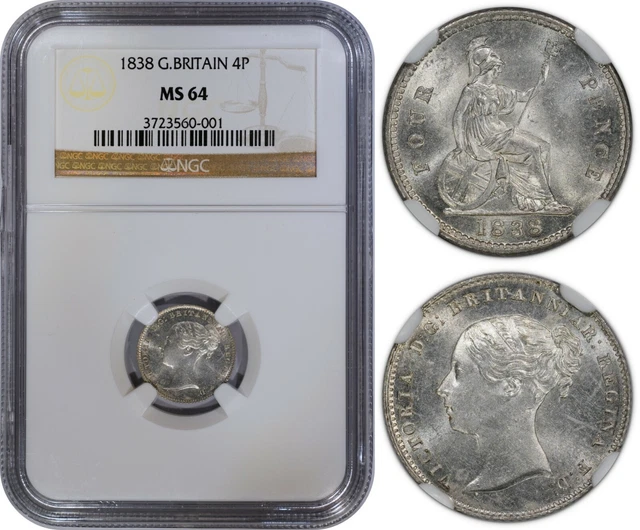 Great Britain 4 Pence 1838 Silver (Ngc Ms64) *Premium Quality*