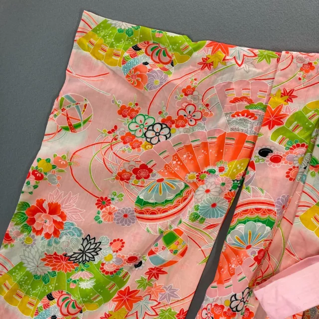 VTG Japanese Kimono 50s 60s Mod Psychedelic Print Tie Front Girls L Womens XS 3