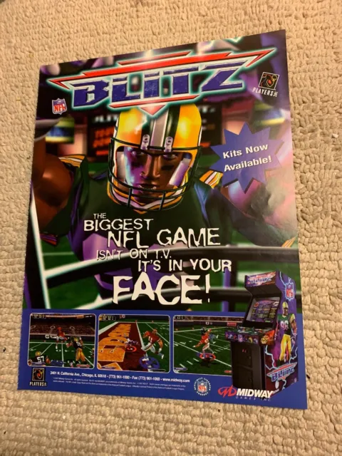 Original 1998  ad 11-8 1/4” NFL blitz Kits Midway Arcade Video GAME FLYER