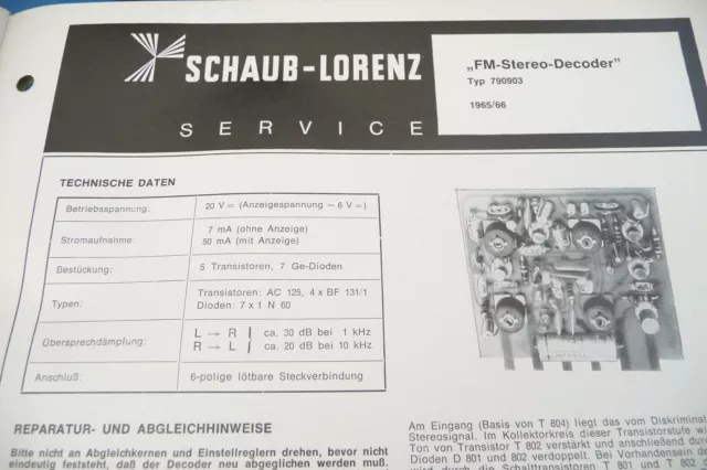 Service Manual-Anleitung für Schaub-Lorenz FM-Stereo-Decoder, 790903