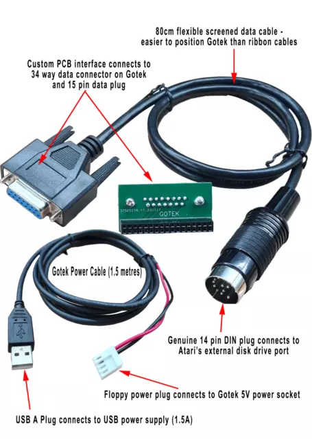 Atari ST External Gotek Floppy Drive Interface Cable with USB Power Lead 2