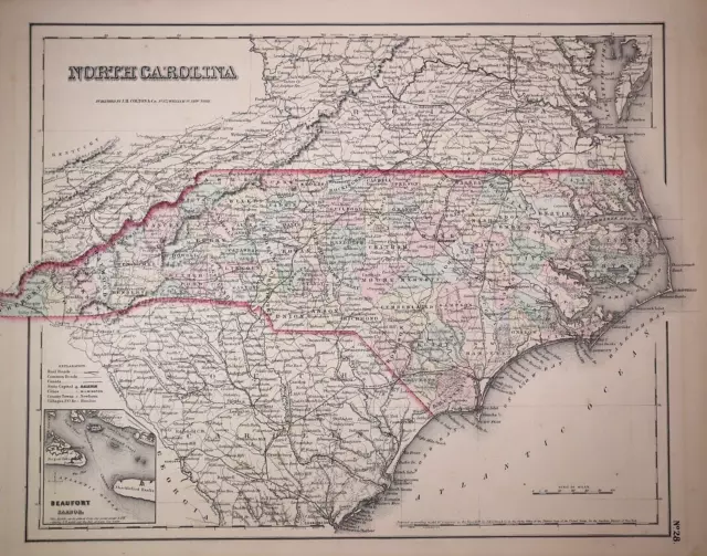 1857 Colton Atlas Map ~ NORTH CAROLINA ~ (14x17) ~ Free S&H -#503