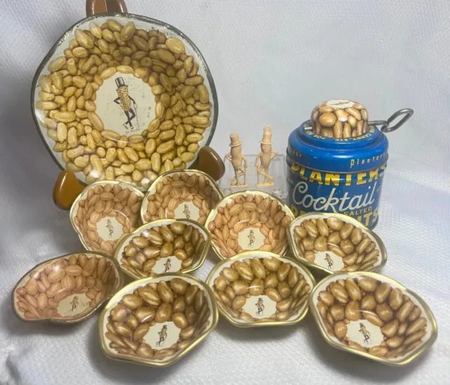 VTG Mr. Peanut Planters Nut Chopper Tin Nut Serving Bowls & Mini Mr Peanuts  USA