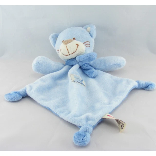 Doudou plat chat bleu écharpe NICOTOY - 6978