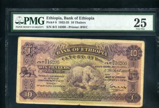 Ethiopia 10 thalers 1933 P8 - VF