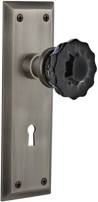 Nostalgic Warehouse New York Plate Keyhole Privacy Crystal Black Glass Door Knob