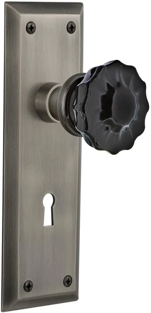 Nostalgic Warehouse New York Plate Keyhole Privacy Crystal Black Glass Door Knob