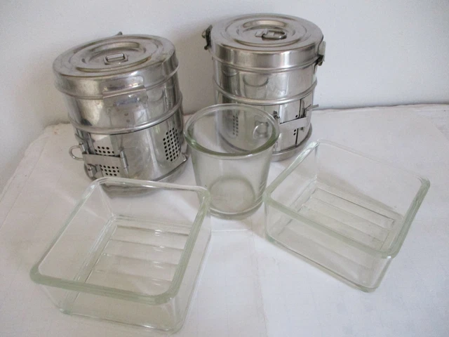 LOTTO VINTAGE BOLLITORE GARZA VETRO CONTENITORE MEDICINA ARREDO LOFT laboratorio