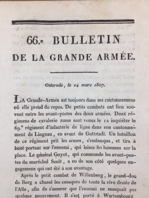 Bulletin Grande Armée 1807 Cosaque Russe Soult Guyot Willenberg Elbing Lefevre