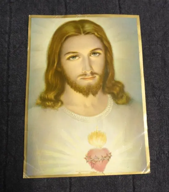 Vintage Jesus Christ Lithograph Picture 1960'S- Sacred Heart Monastery  8" X 6"