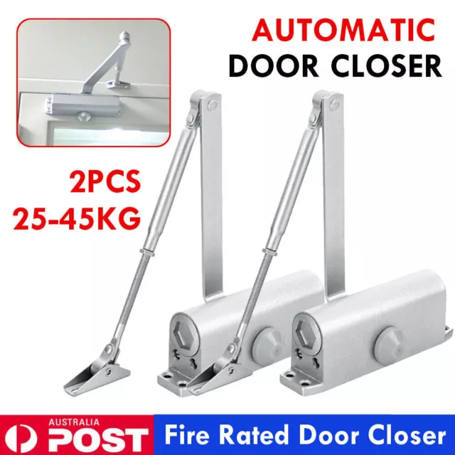 2X Adjustable Hydraulic Automatic Fire Rated Silver Door Closer For 25~45Kg AU