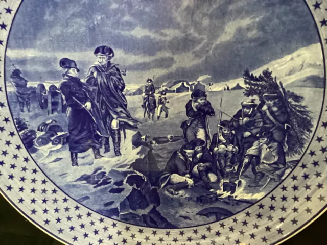 Large 15” Wall Plaque Washington at Valley Forge Cauldon Flow Blue Staffordshire 3