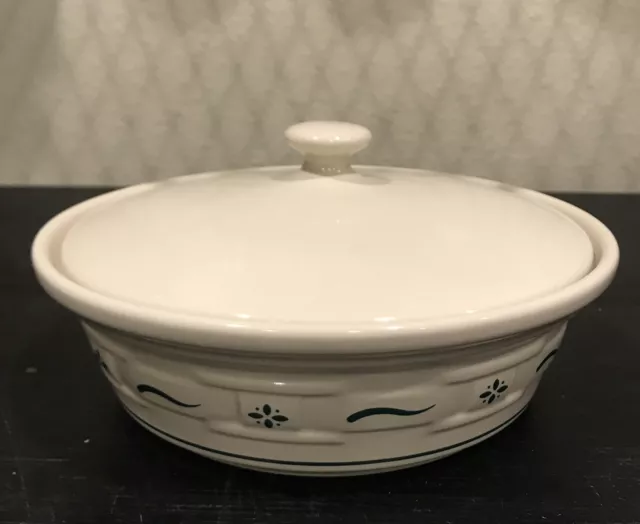 Longaberger Pottery Woven Tradition 1 Qt. Green Casserole Dish W/Lid