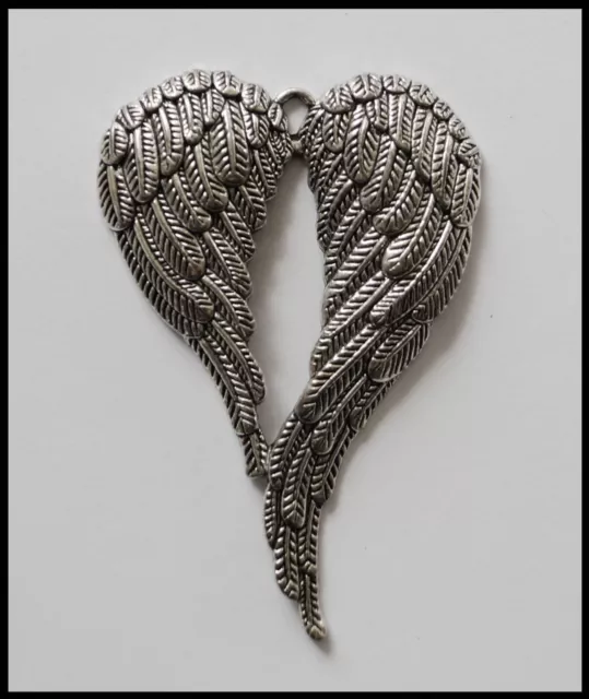 METAL CHARM #823 HEART ANGEL WINGS (70mm x 47mm) silver tone