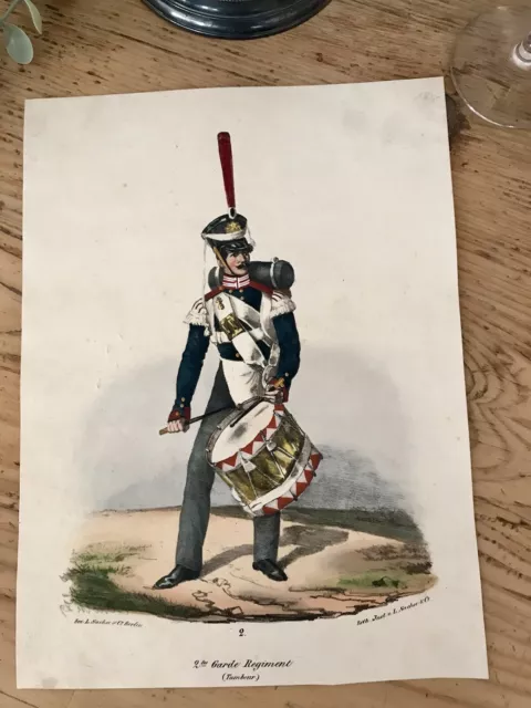 Antik Lithografie F. Sachse 2tes Garde Regiment Militaria Preußen um 1830 2