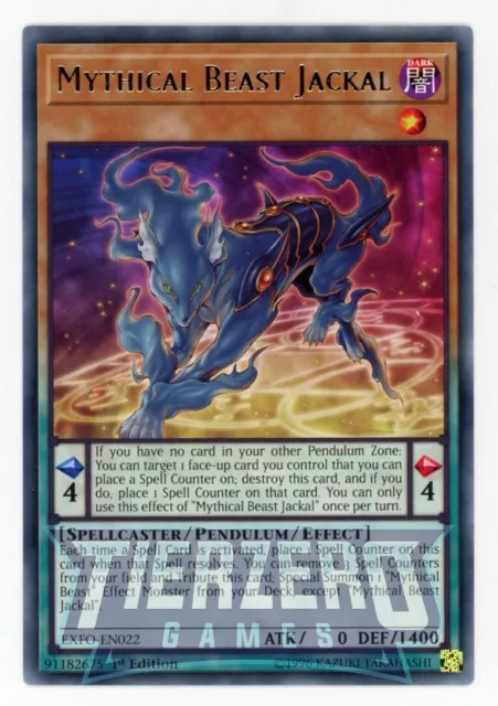 Yugioh Mythical Beast Jackal EXFO-EN022 Rare 1st Edition NM/LP