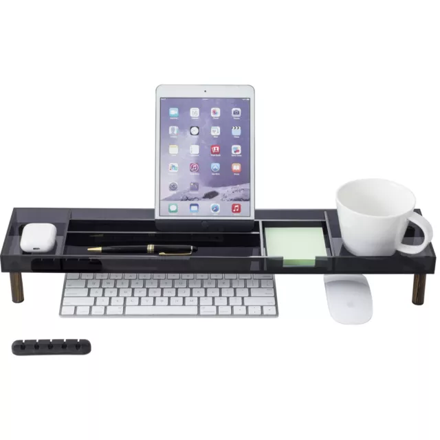 Dark Gray Acrylic & Wood Office Desktop Over Keyboard Storage Organizer Tray