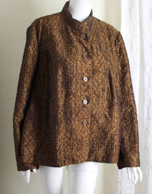 Coldwater Creek Sz 2X Gorgeous Funky Artsy Copper Jacquard Crinkle Blazer Jacket