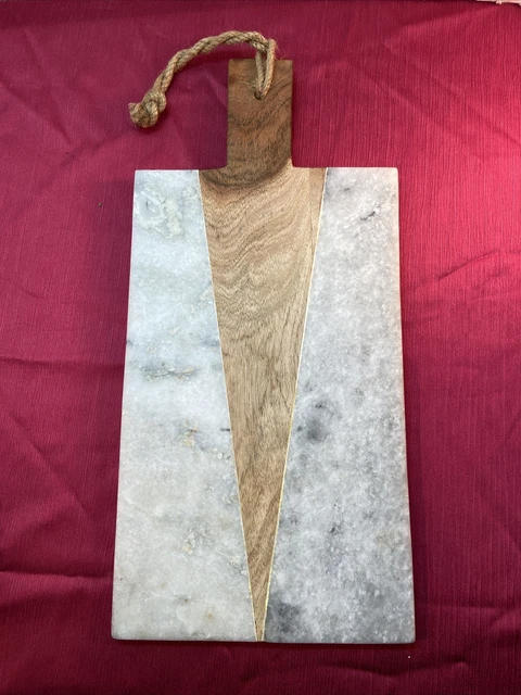 Heavy Marble Inlay Wood Block Kitchen Cutting Cheese Board Handle Rope Hanger