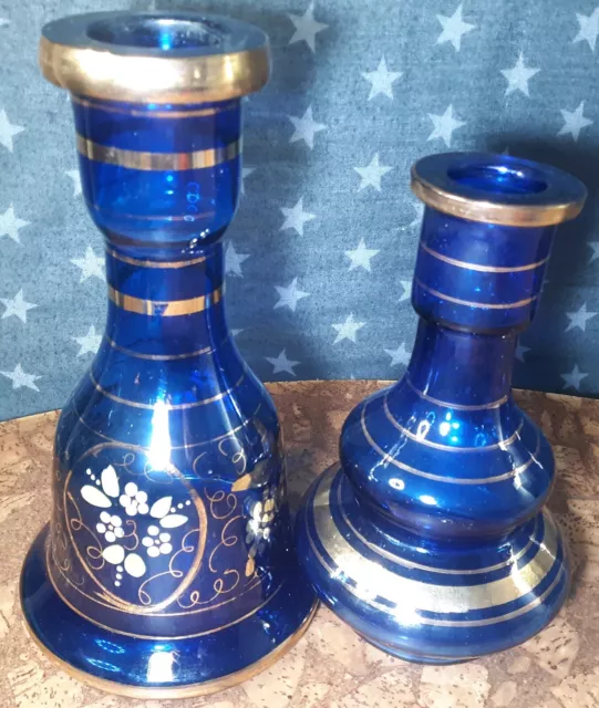 Turkish Cobalt Blue Hookah Base painted Glass 10.5" Bohemian Cobalt Blue Base 9"