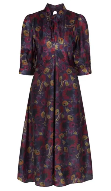 Lindy Bop 'Lyla' Purple Floral 50s Vintage Midi Length Tea Day Dress BNWT Sz 14