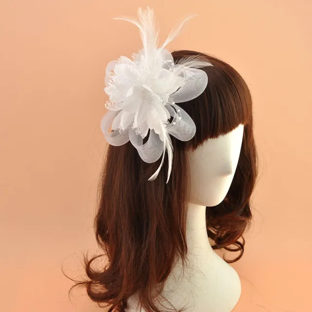 Women Girls Hairpin Fascinator Mesh Feather Hair Clip Wedding Royal Ascot Races