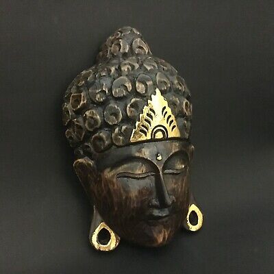 Buddha Face Wooden Mask Hand Carved Art Sculpture Wall Hanging Home Decoration