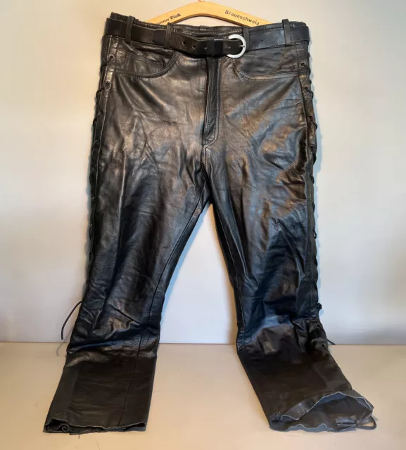 Bikerhose Motorrad Lederhose Schnürhose schwarz Herren Gr.46  | Vintage #D7