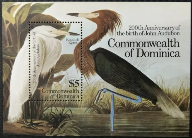 128.Dominica Stamp M/S Birds, Egret, Birth Anniversary John Audubon . Mnh