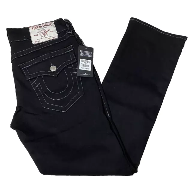 True Religion Ricky BIG Flap Relaxed Straight Black Jeans Men's Pant 106364R New