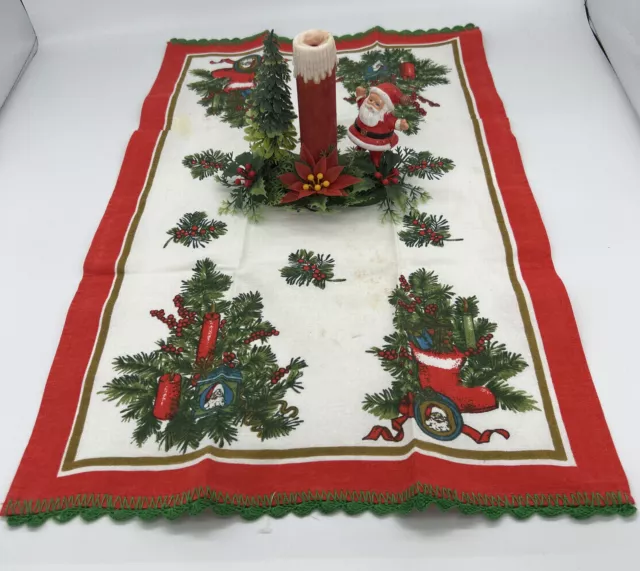 Vintage Christmas Tea Towel & Vintage Table Centrepiece - Santa